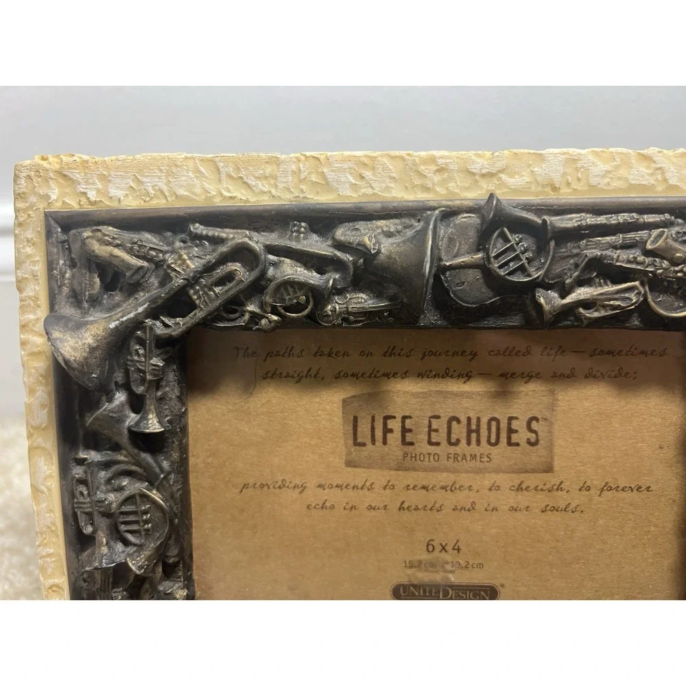Life Echoes 4x6 Music 3D Pattern Textured Photo Frame Beige/Brown- Tabletop/Wall